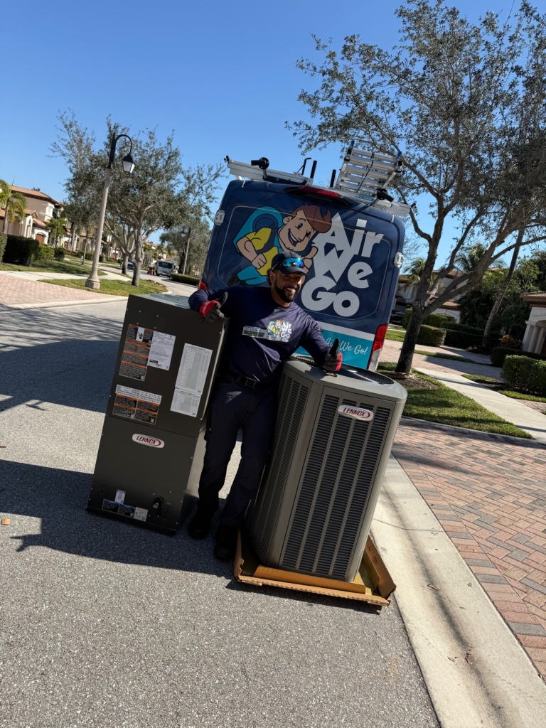 AC installation Delray Beach FL technician installing new air conditioning system