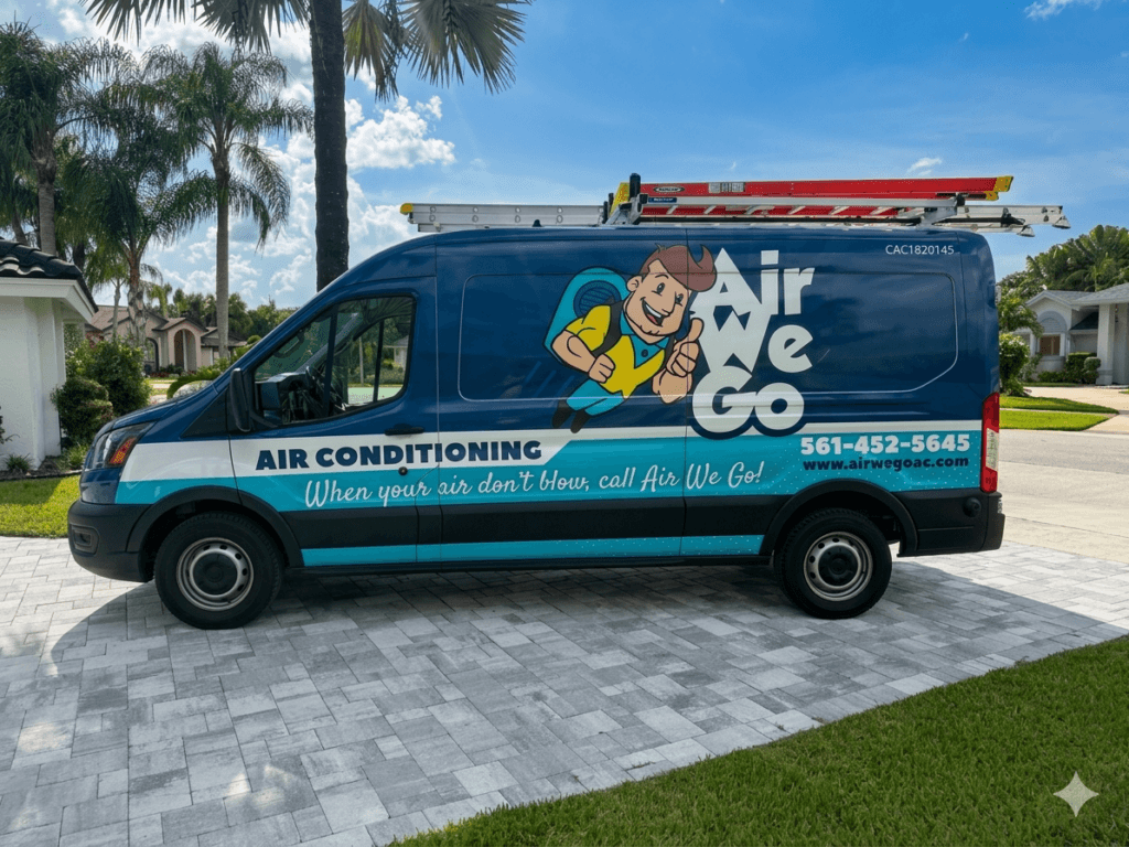 Air conditioning service Palm Beach County FL technician servicing residential AC system